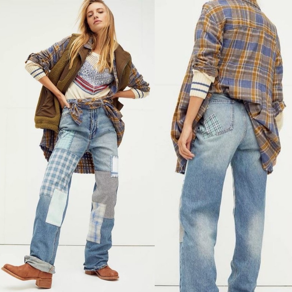 NWOT- We The Free Steinbeck Patched Straight-Leg Jeans